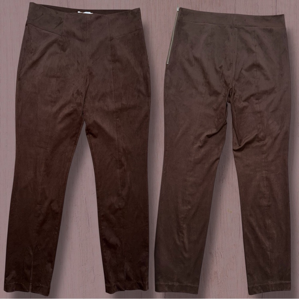Good American Chocolate Brown Faux Suede High Waisted Straight Leg Classic Pant